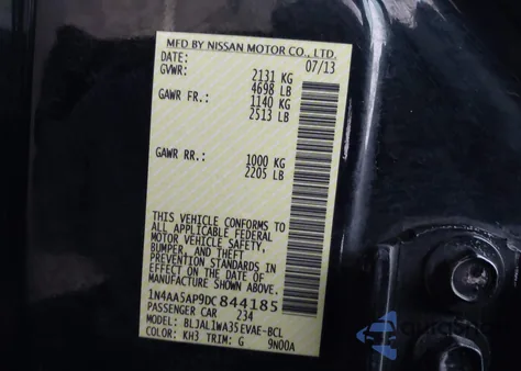 2013 Nissan Maxima 3.5 Sv from USA, damaged, VIN 1N4AA5AP9DC844185